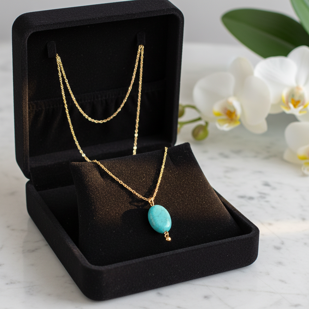 Necklace "Pick Me" - Silver/Golden Chain and Turquoise Natural Stone