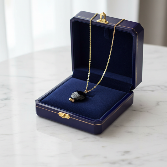 Necklace "Pick Me" - Golden Chain and Black Obsidian Natural Stone
