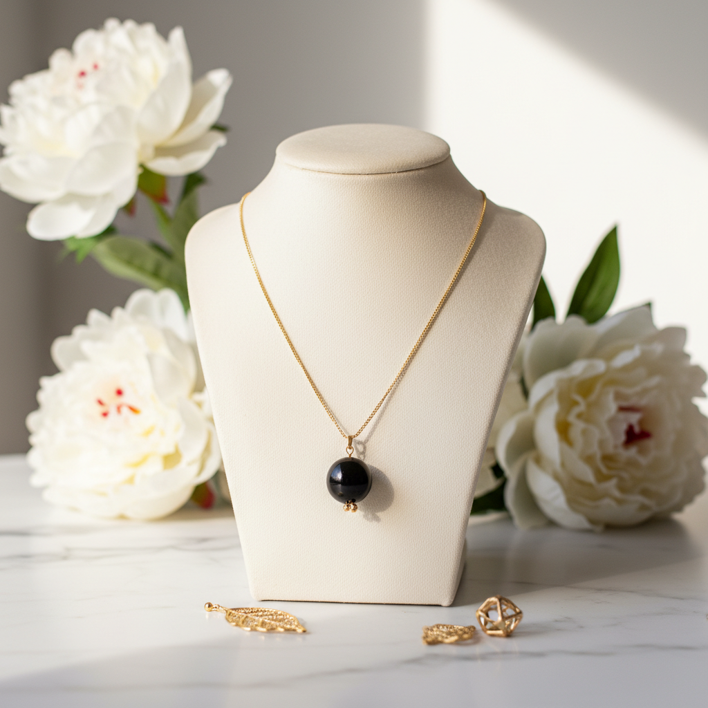 Necklace "Pick Me" - Golden Chain and Black Obsidian Natural Stone