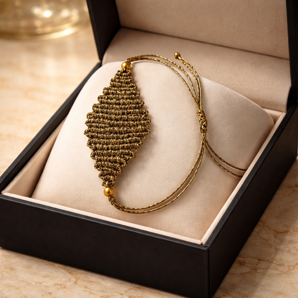 DIAMOND SHAPED MACRAME BRACELET-METALLIC GOLD