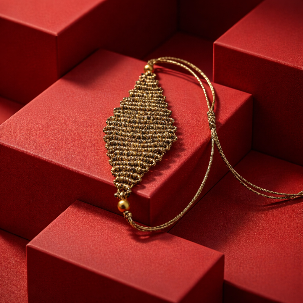 DIAMOND SHAPED MACRAME BRACELET-METALLIC GOLD