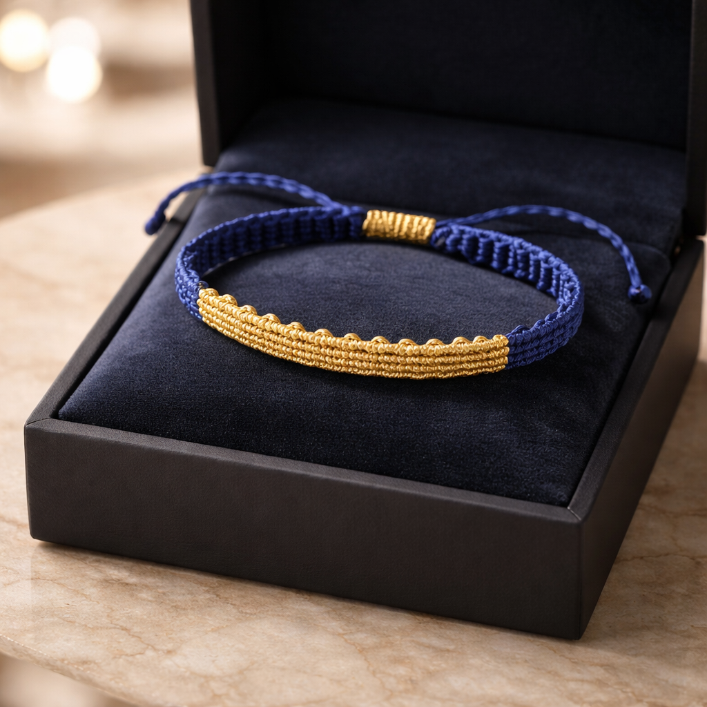 TWO-TONE MACRAME BRACELET BLUE WITH GOLD