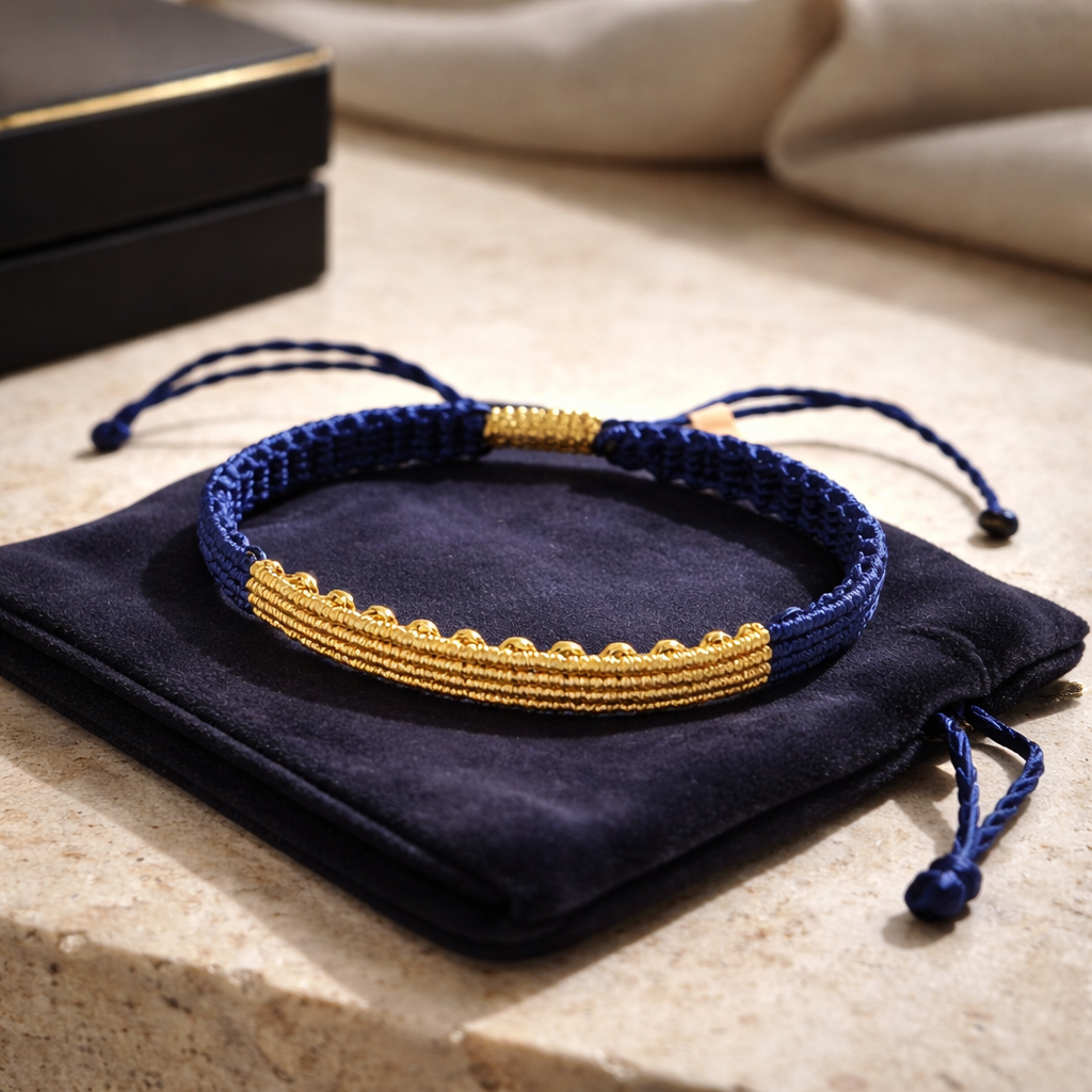 TWO-TONE MACRAME BRACELET BLUE WITH GOLD
