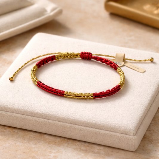 TWO-TONE MACRAME BRACELET RED WITH GOLD