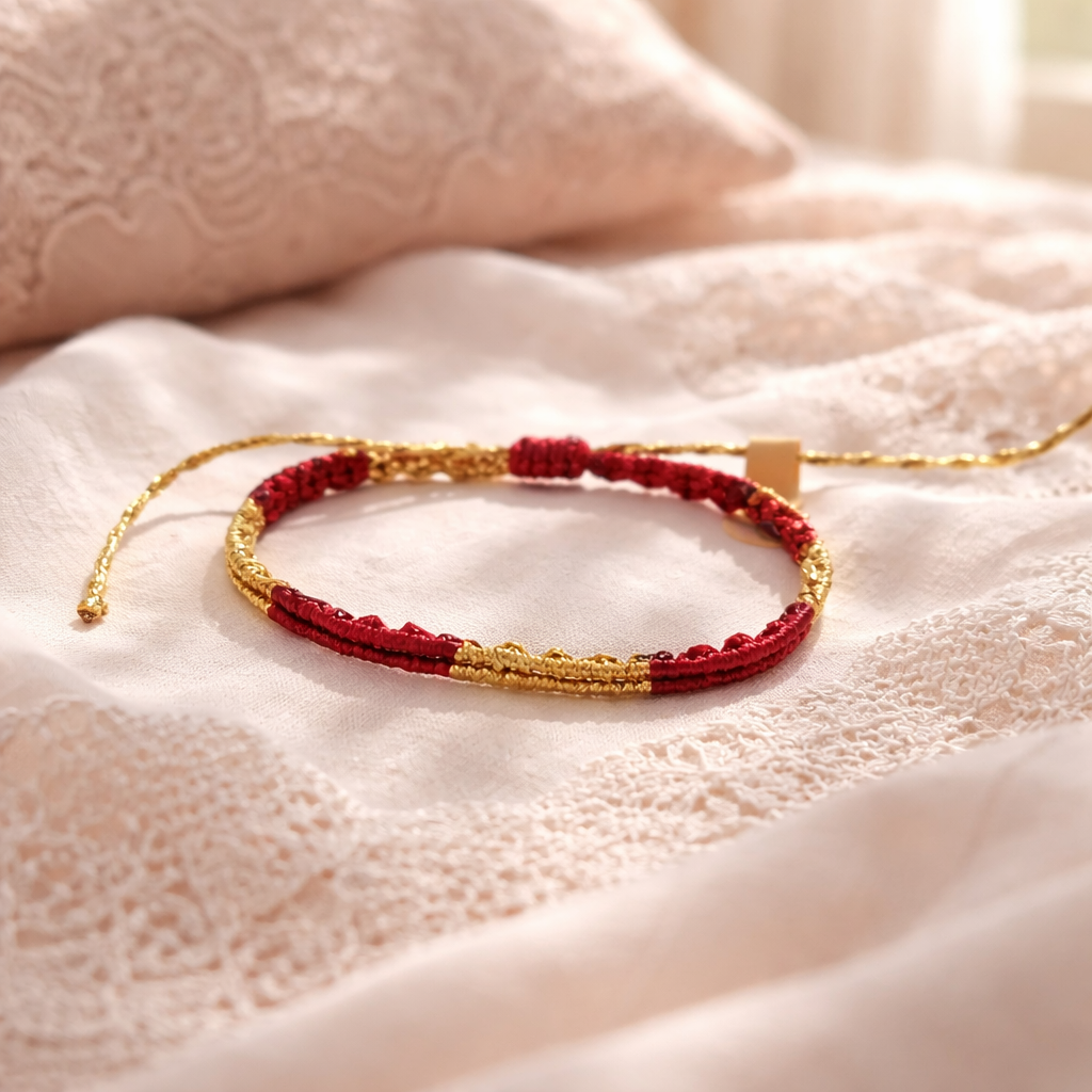 TWO-TONE MACRAME BRACELET RED WITH GOLD