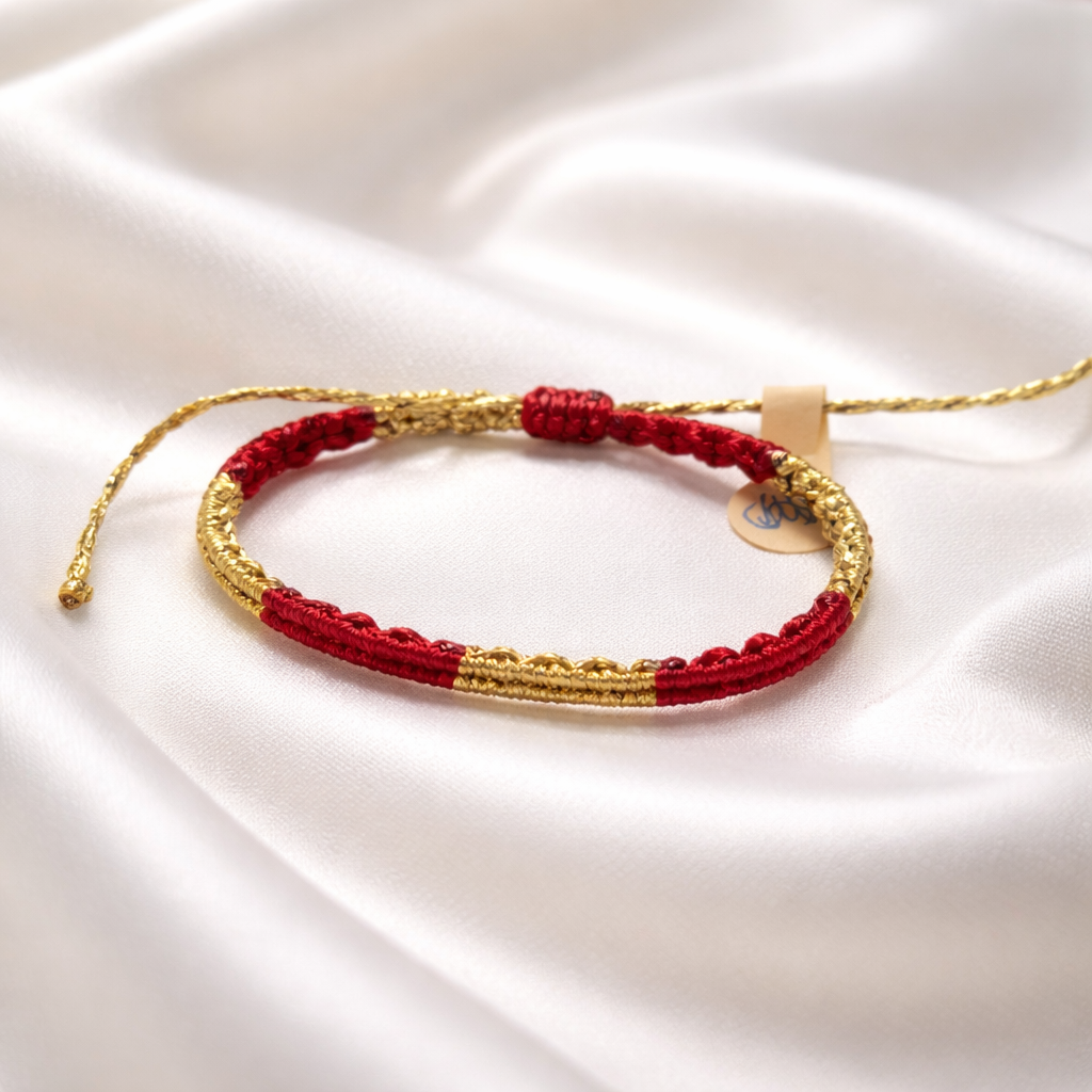 TWO-TONE MACRAME BRACELET RED WITH GOLD