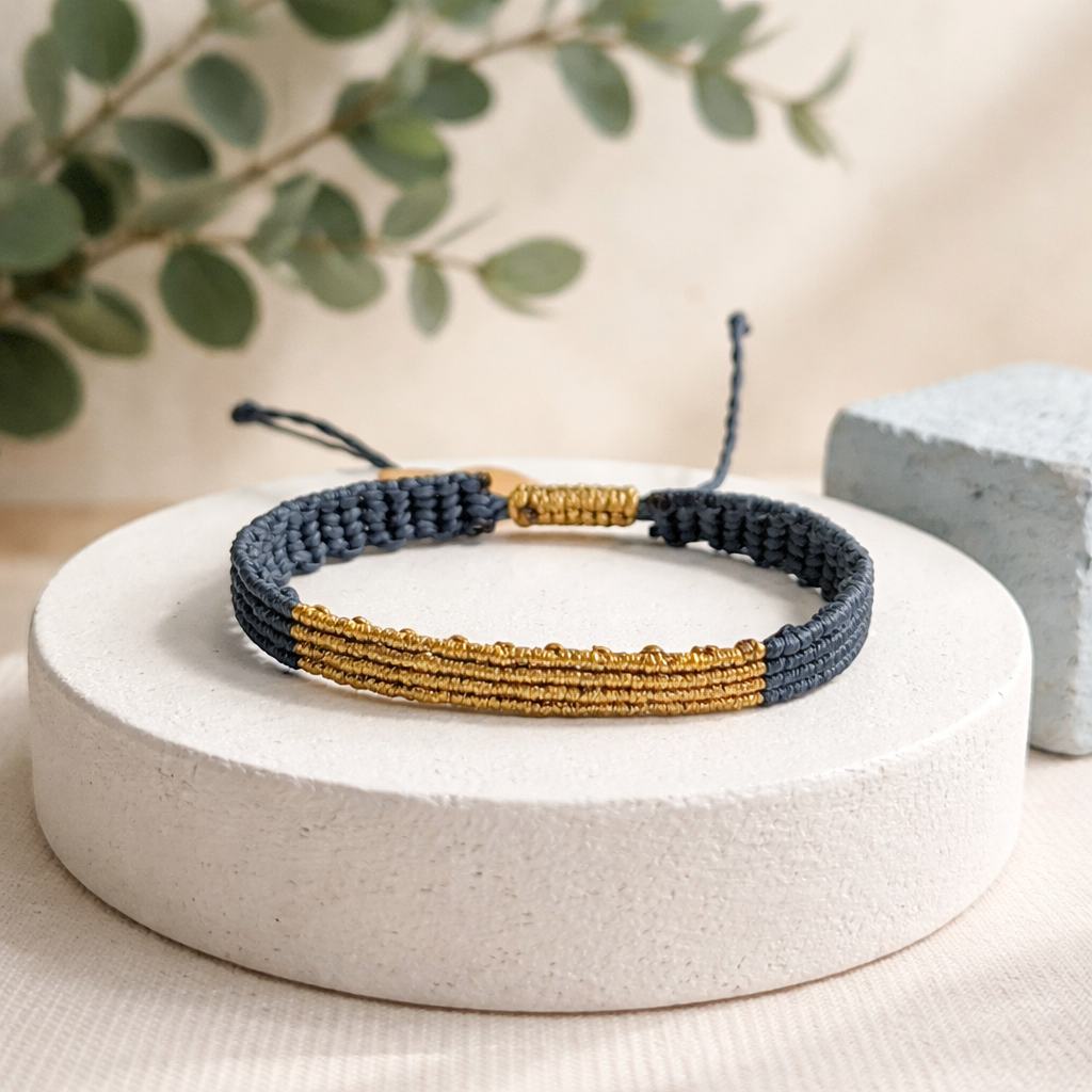 TWO-TONE MACRAME BRACELET GREY WITH GOLD