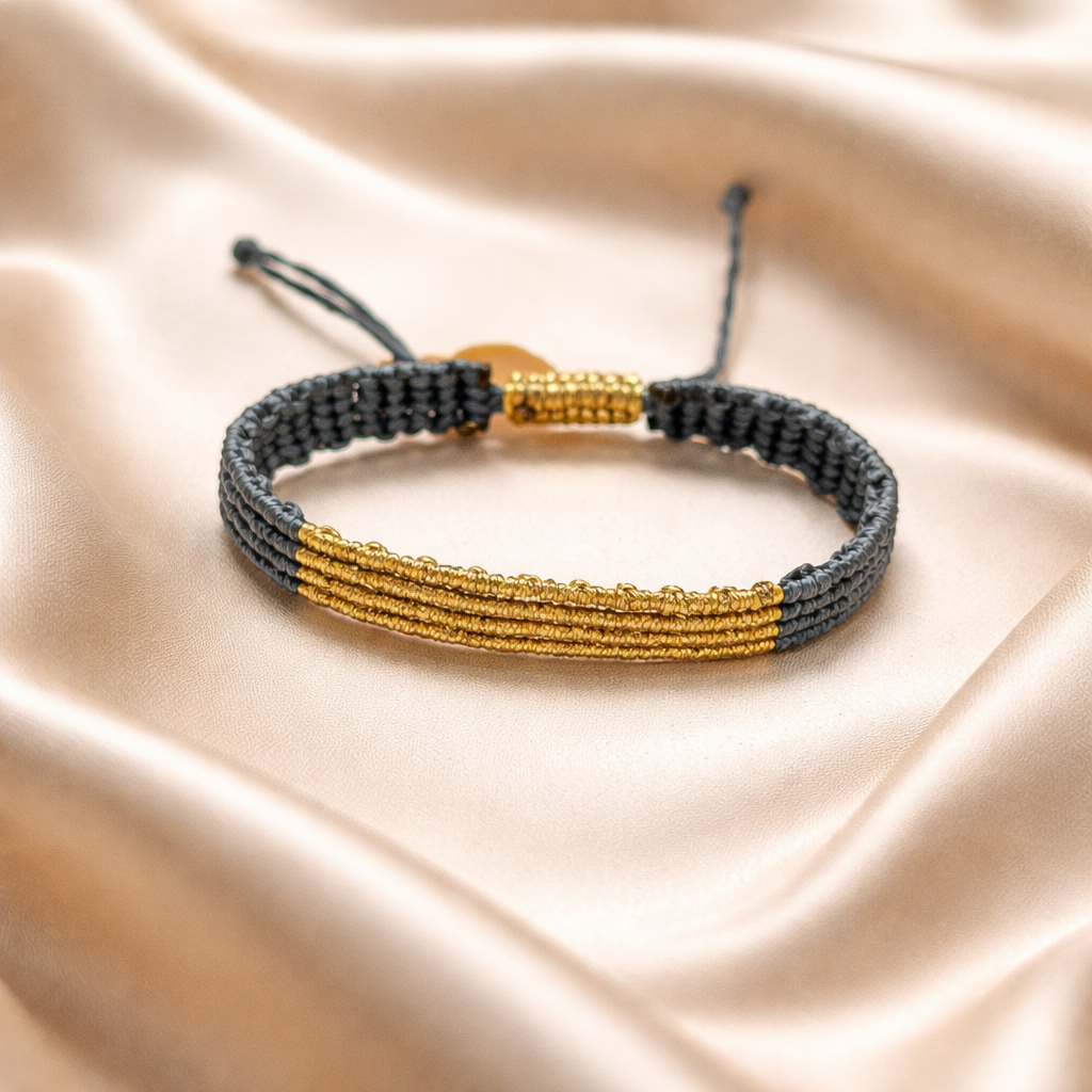 TWO-TONE MACRAME BRACELET GREY WITH GOLD