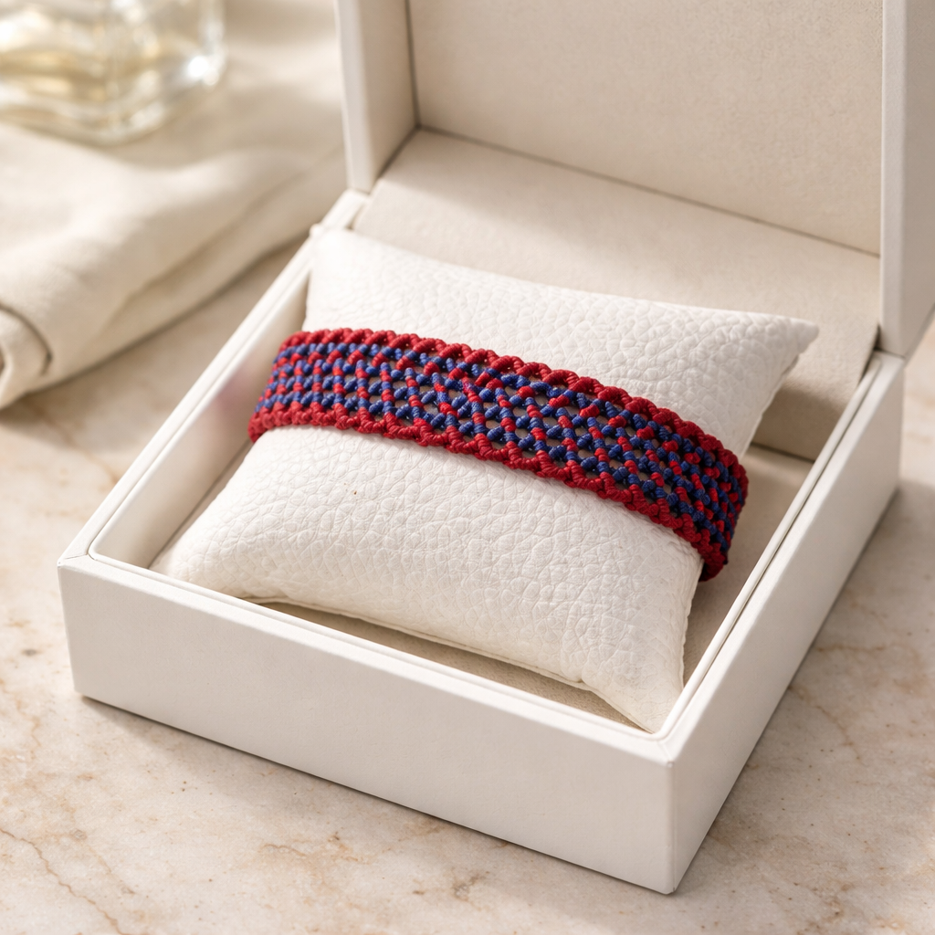 TWO-TONE MACRAME BRACELET- BLUE + RED