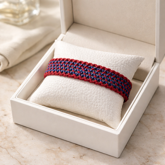 TWO-TONE MACRAME BRACELET- BLUE + RED