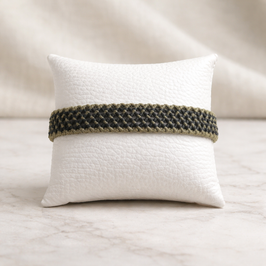 TWO-TONE MACRAME BRACELET- OLIVE GREEN + BLACK