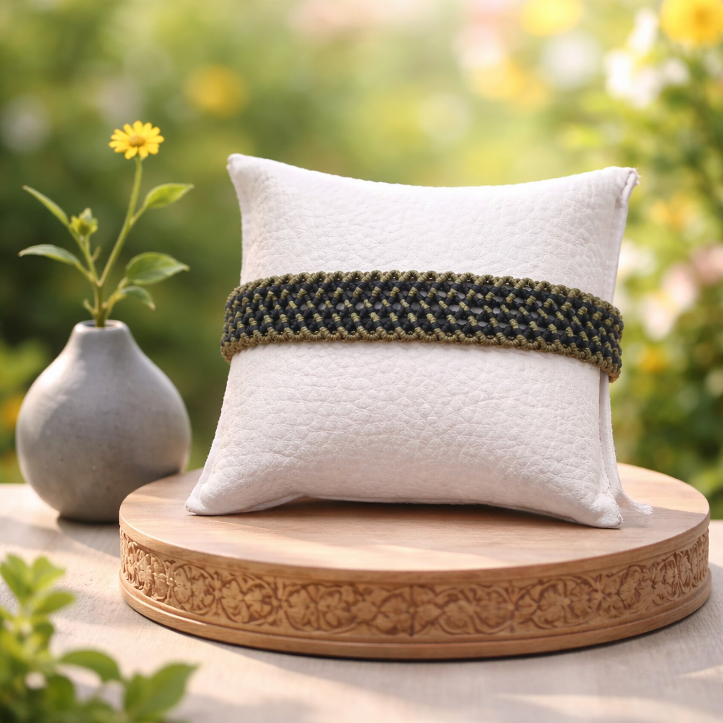 TWO-TONE MACRAME BRACELET- OLIVE GREEN + BLACK