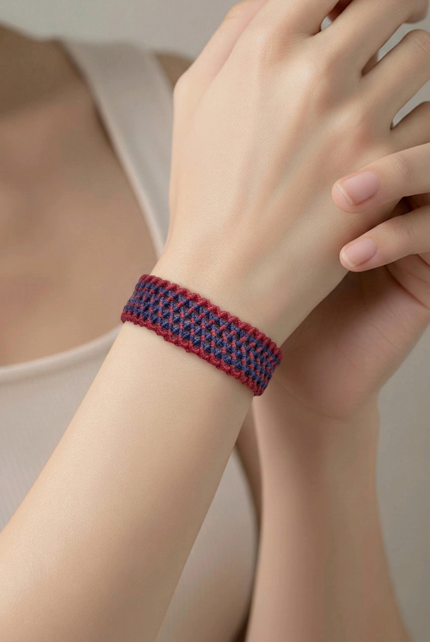TWO-TONE MACRAME BRACELET- BLUE + RED