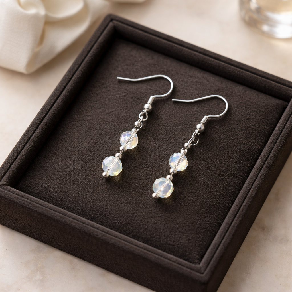 SILVER HOOK EARRINGS WITH  MOONSTONE BEADS