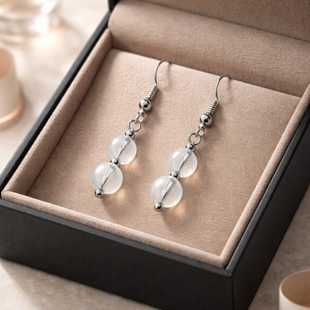 SILVER HOOK EARRINGS WITH  OPALITE BEADS