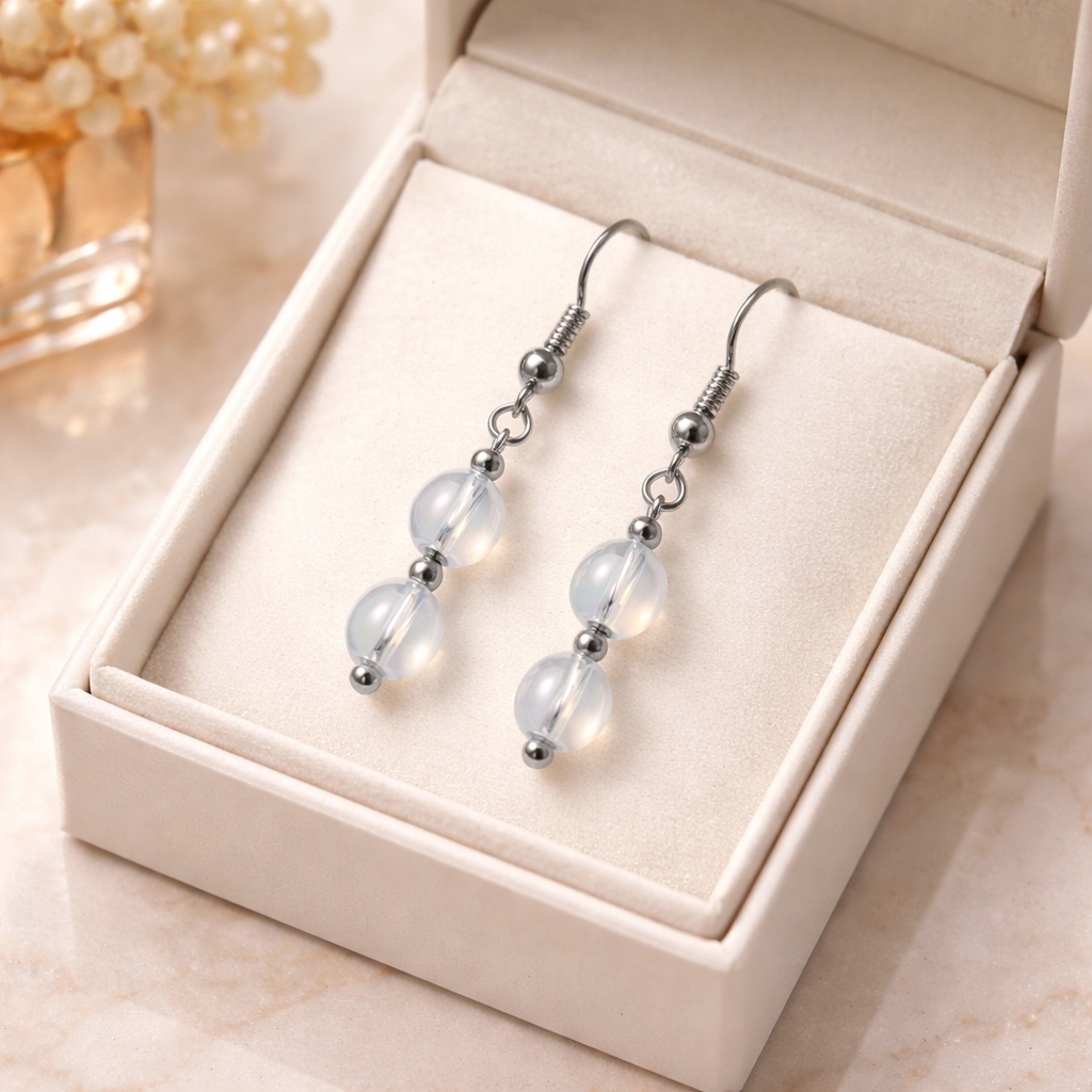 SILVER HOOK EARRINGS WITH  OPALITE BEADS