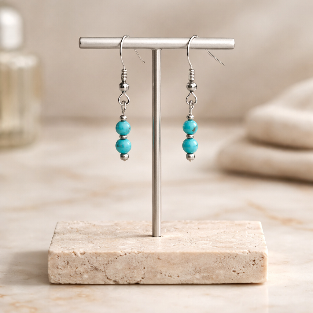SILVER HOOK EARRINGS WITH TURQUOISE BEADS