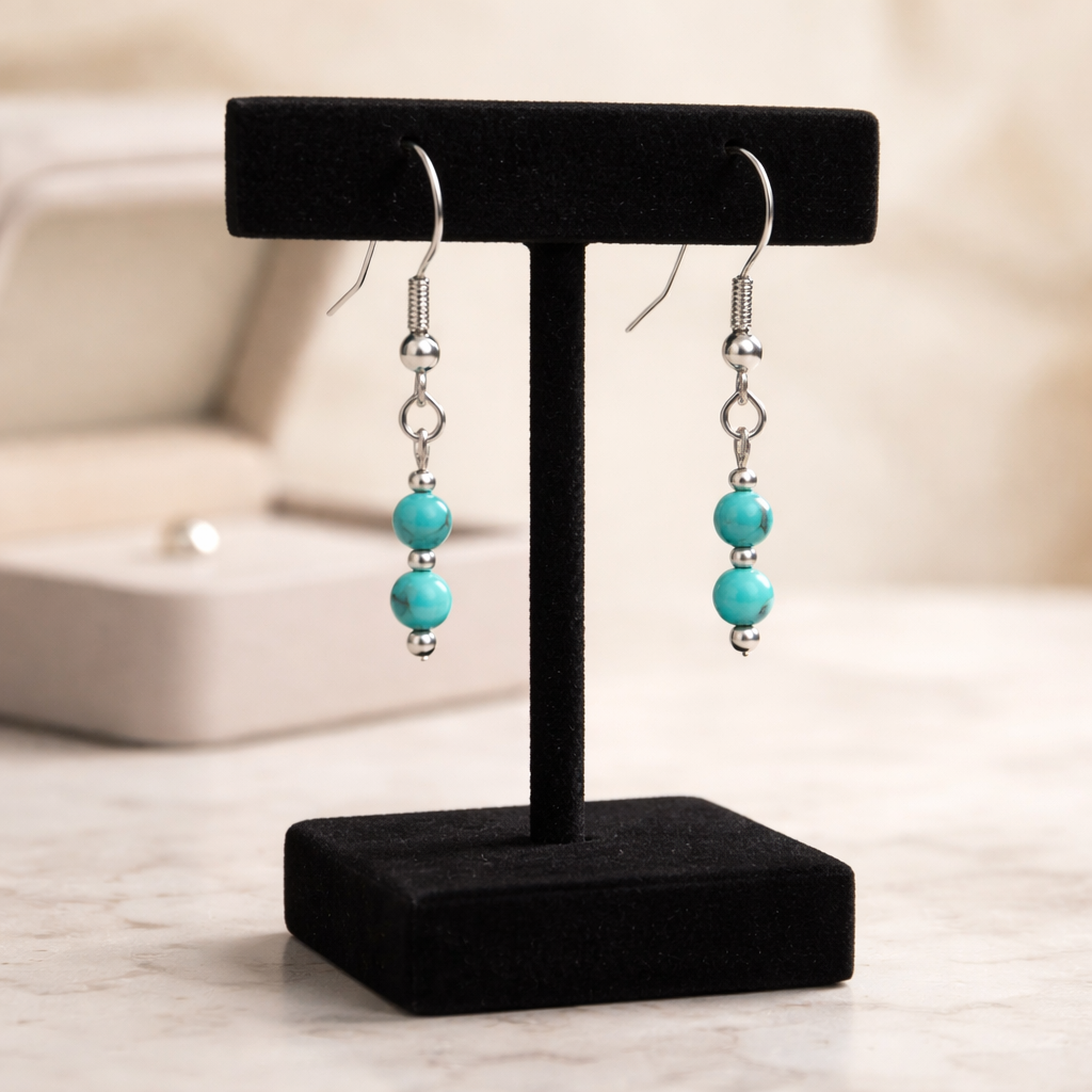 SILVER HOOK EARRINGS WITH TURQUOISE BEADS