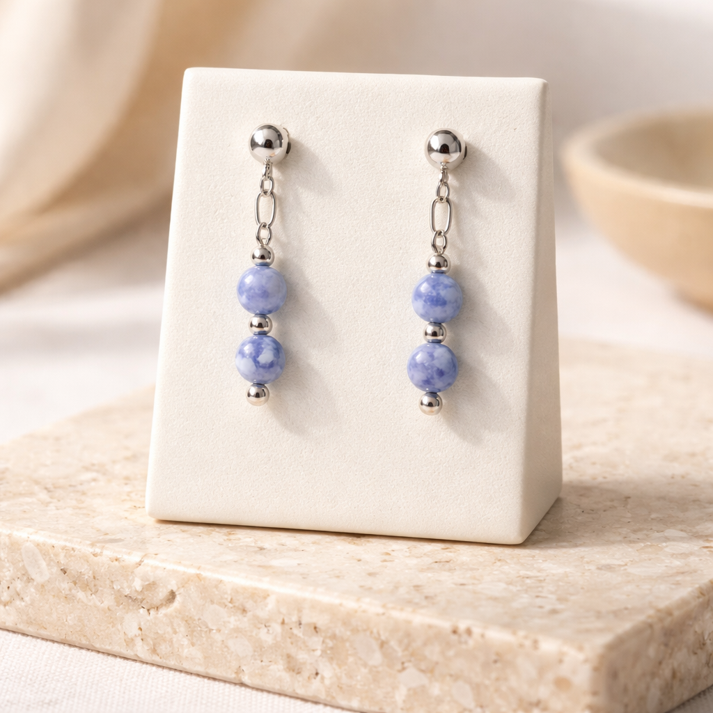 SILVER STUD EARRINGS WITH  SODALITE BEADS