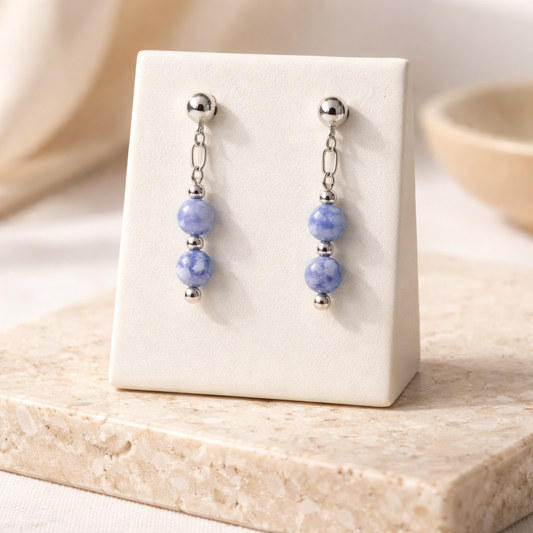 SILVER STUD EARRINGS WITH  SODALITE BEADS