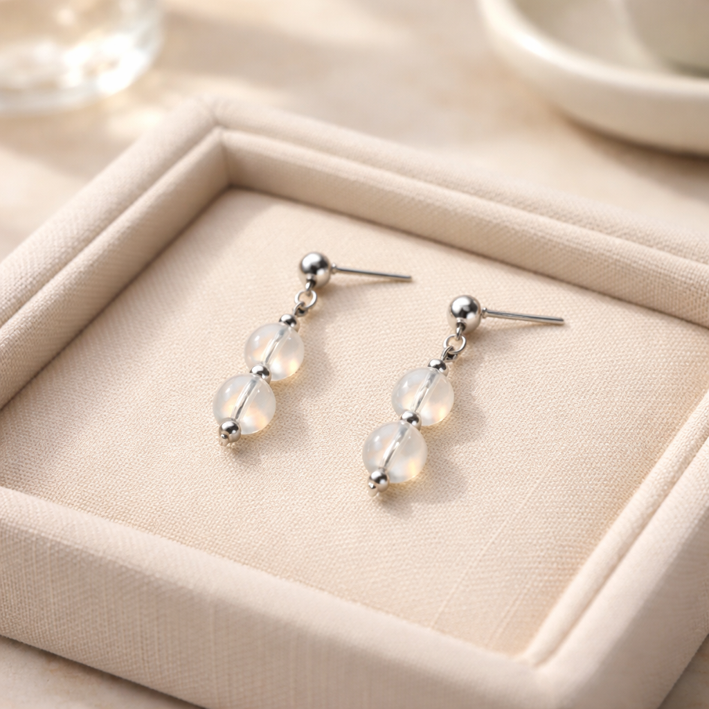 SILVER STUD EARRINGS WITH  OPALITE BEADS