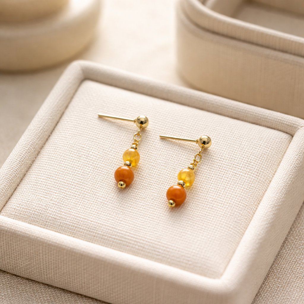 GOLDEN STUD EARRINGS WITH  YELLOW AGATE BEADS