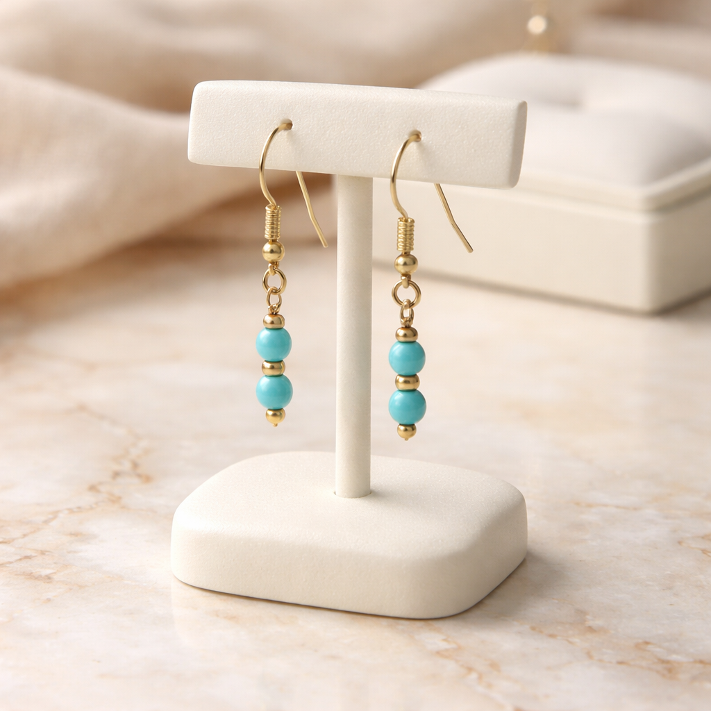 GOLDEN HOOK EARRINGS WITH TURQUOISE BEADS