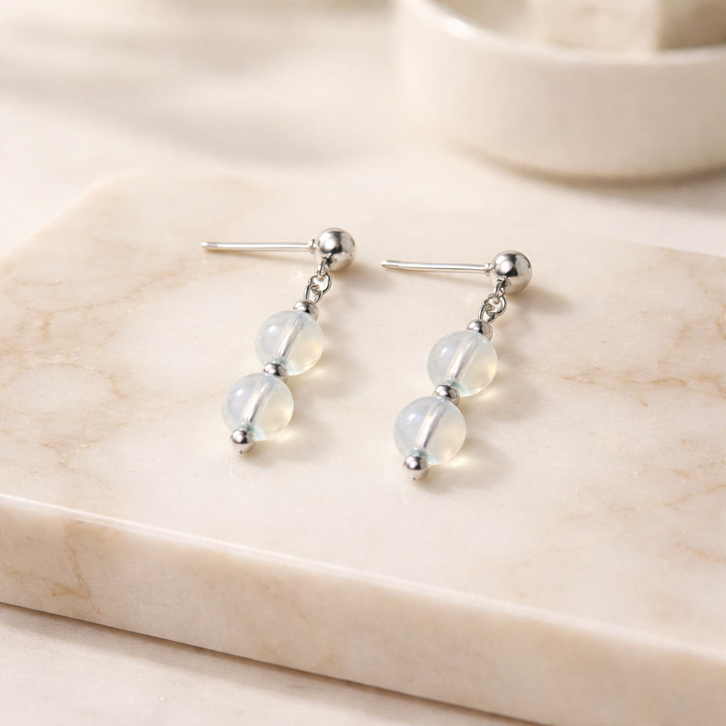 SILVER STUD EARRINGS WITH  OPALITE BEADS