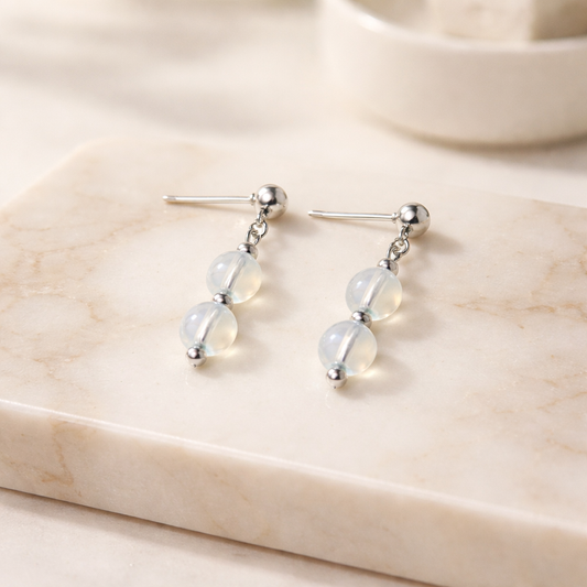 SILVER STUD EARRINGS WITH  OPALITE BEADS