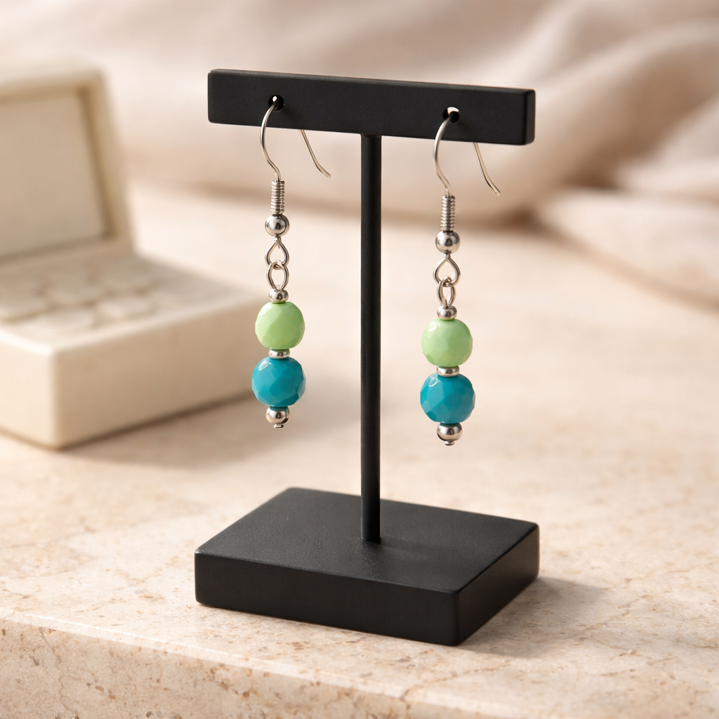 SILVER HOOK EARRINGS WITH  COLORED HOWLITE BEADS