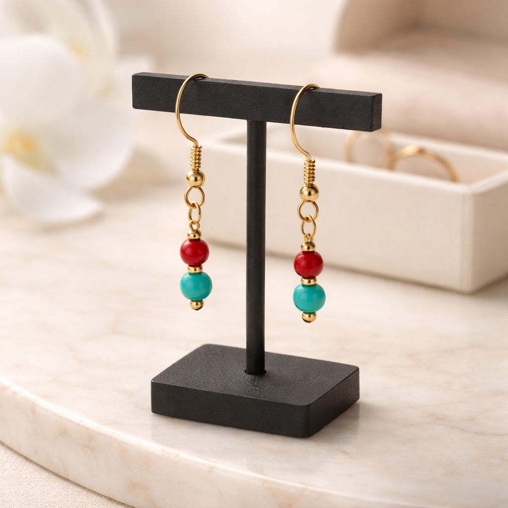 GOLDEN HOOK EARRINGS WITH TWO-TONED HOWLITE BEADS