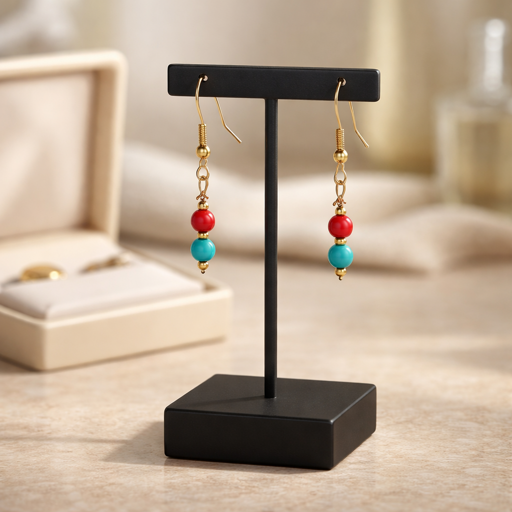 GOLDEN HOOK EARRINGS WITH TWO-TONED HOWLITE BEADS