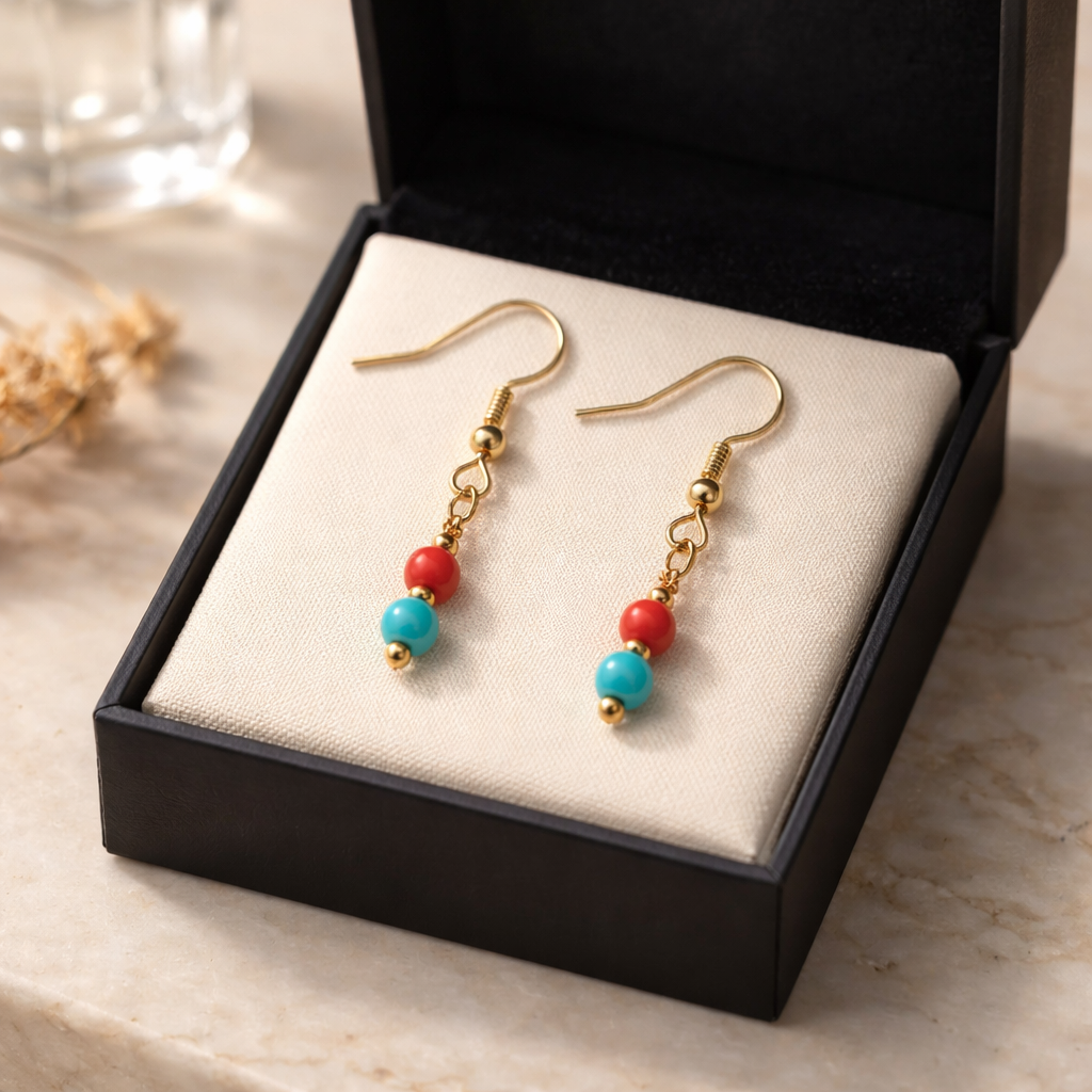 GOLDEN HOOK EARRINGS WITH TWO-TONED HOWLITE BEADS