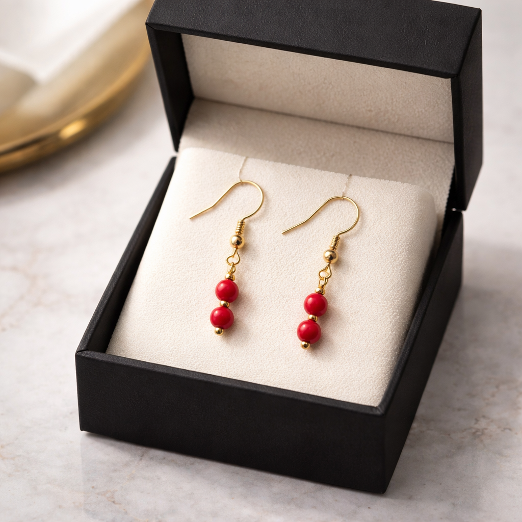 GOLDEN HOOK EARRINGS WITH RED HOWLITE BEADS