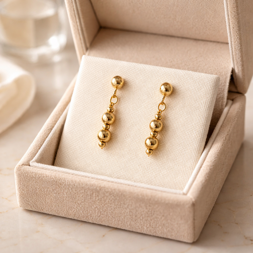 GOLDEN STUD EARRINGS WITH  GOLD HEMATITE BEADS
