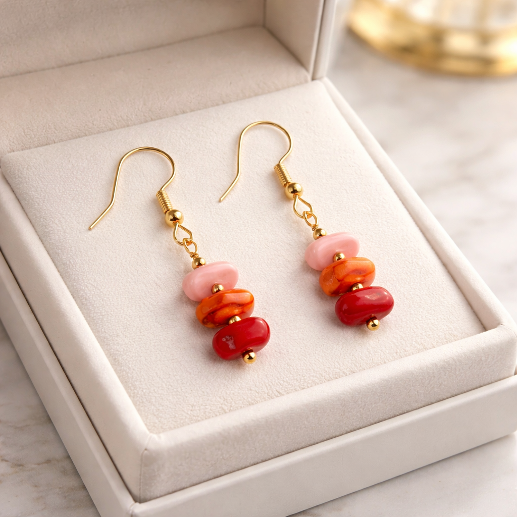 GOLDEN EARRINGS WITH MULTICOLOR HOWLITE STONES
