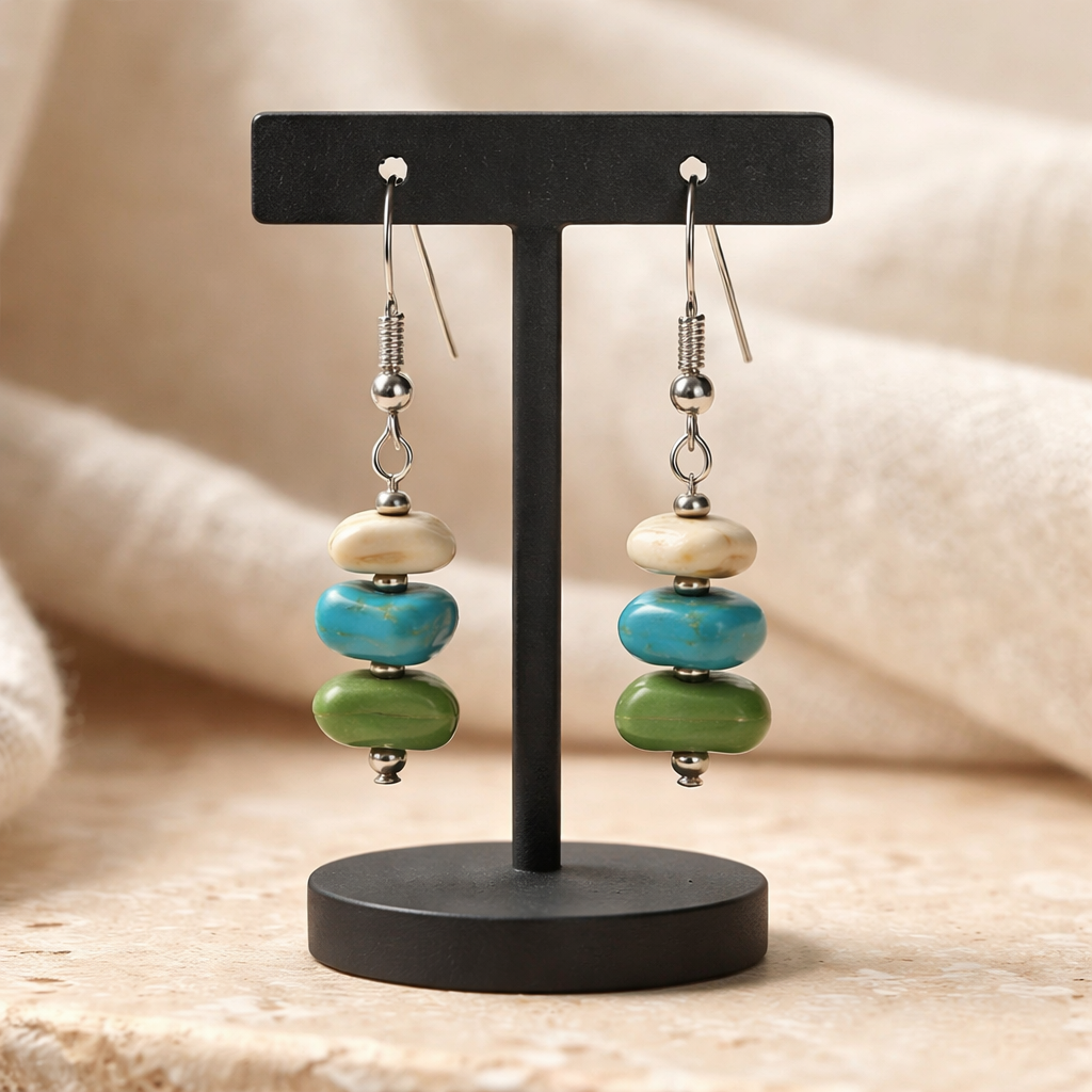 SILVER EARRINGS WITH MULTICOLOR HOWLITE STONES