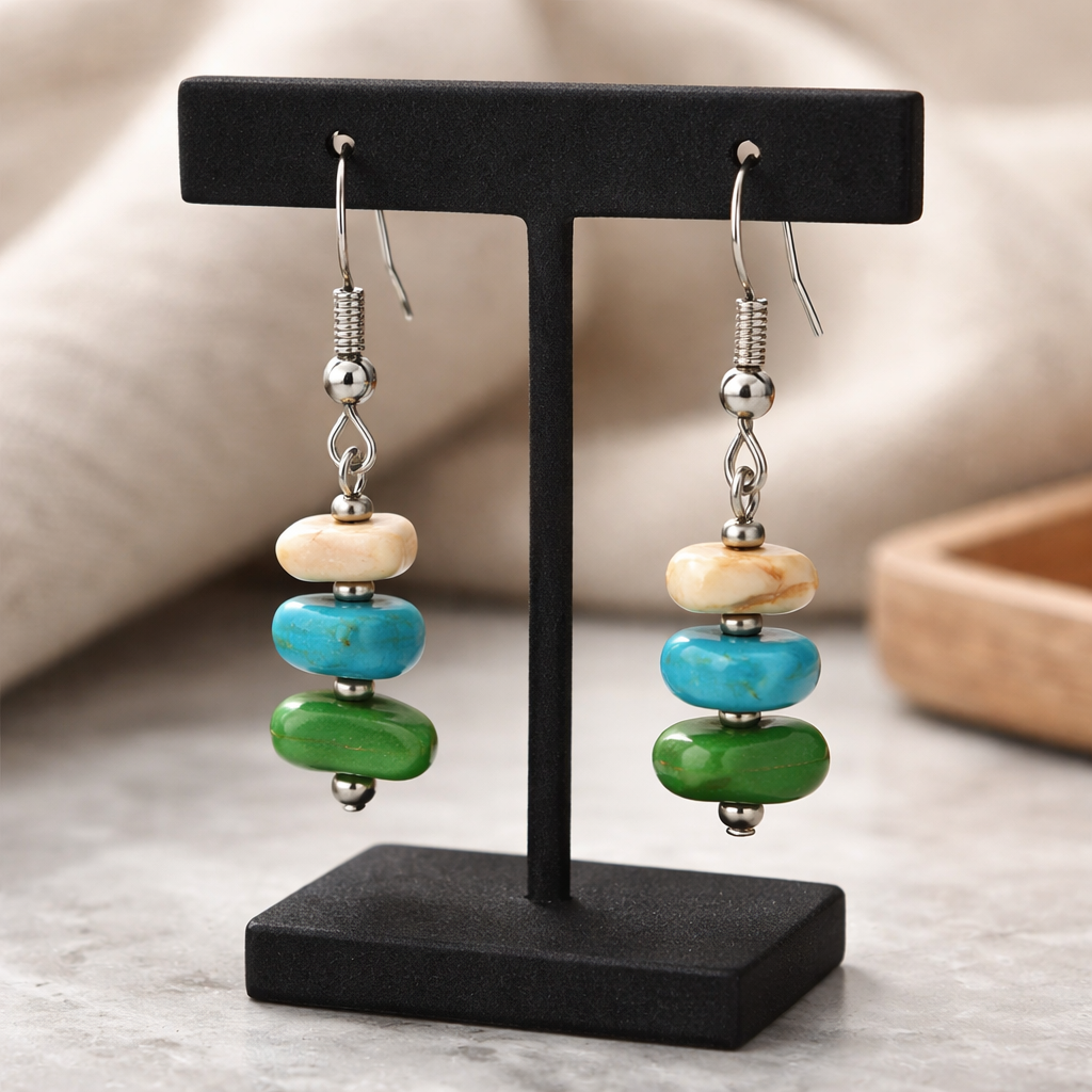 SILVER EARRINGS WITH MULTICOLOR HOWLITE STONES