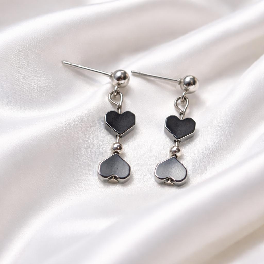 "Oh, my heart" SILVER EARRINGS WITH HEMATITE HEARTS