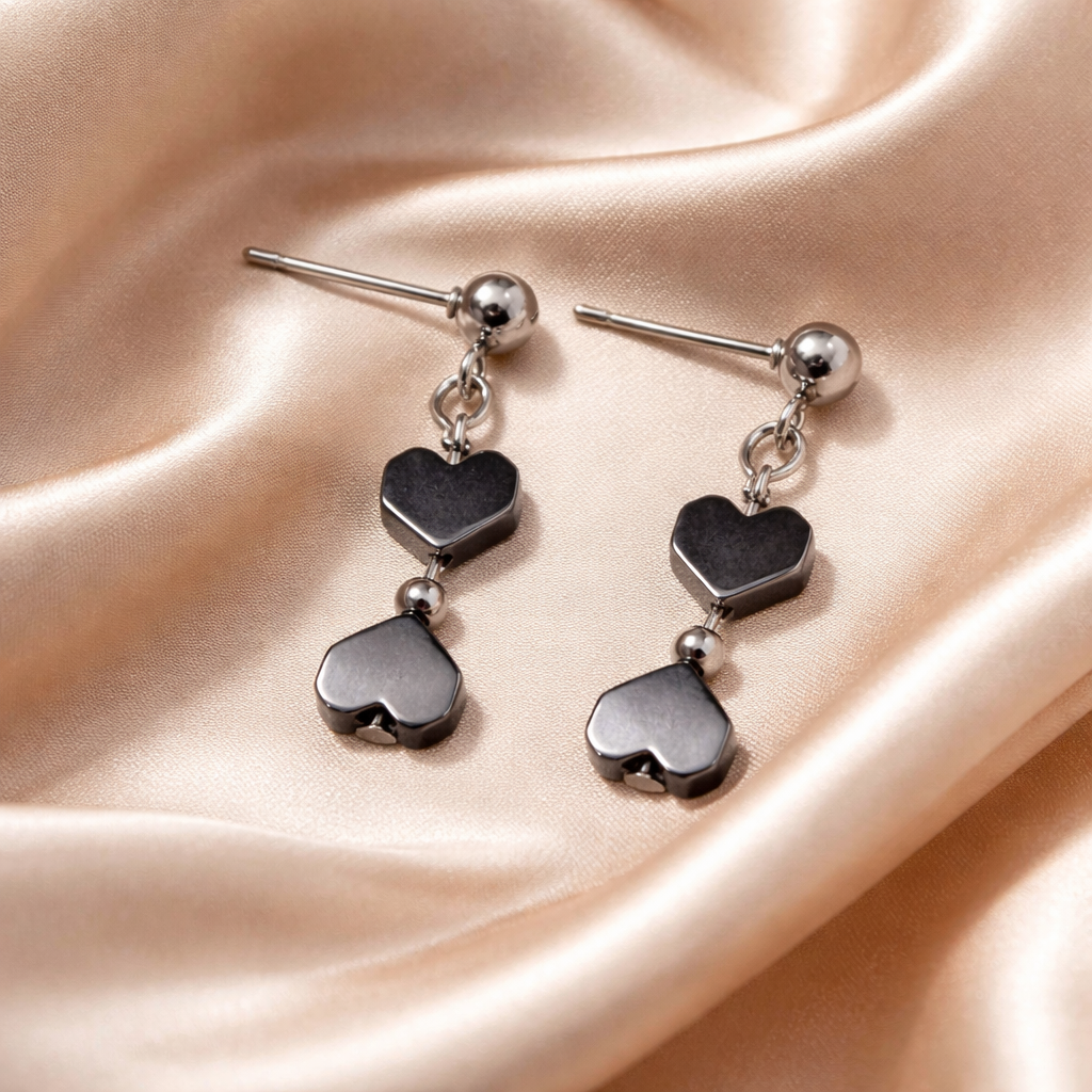 "Oh, my heart" SILVER EARRINGS WITH HEMATITE HEARTS
