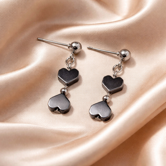 "Oh, my heart" SILVER EARRINGS WITH HEMATITE HEARTS