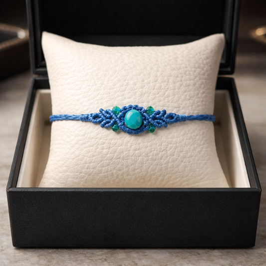 MACRAME BRACELET WITH CRYSTALS - AQUAMARINE BLUE
