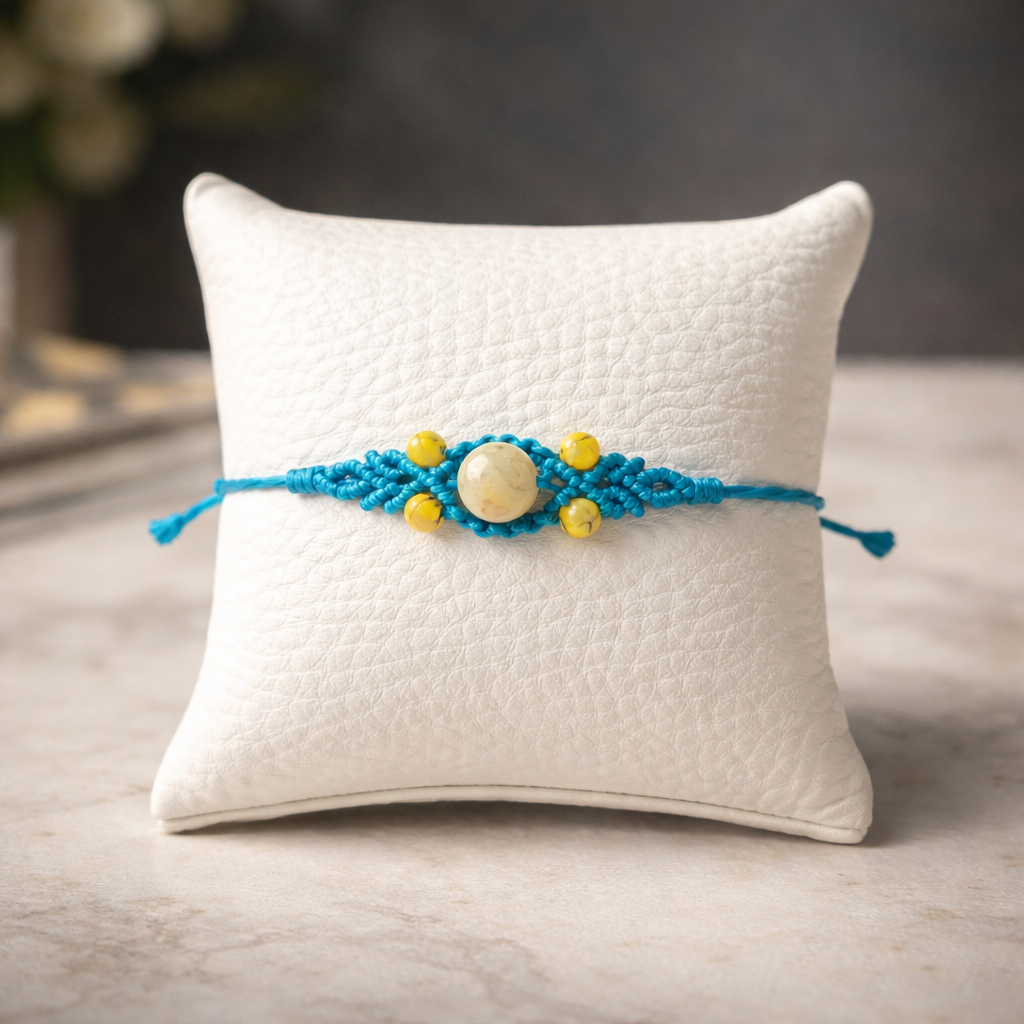 MACRAME BRACELET WITH SEMI-PRECIOUS STONES-LIGHT BLUE