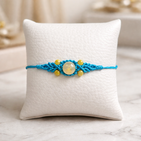 MACRAME BRACELET WITH SEMI-PRECIOUS STONES-LIGHT BLUE