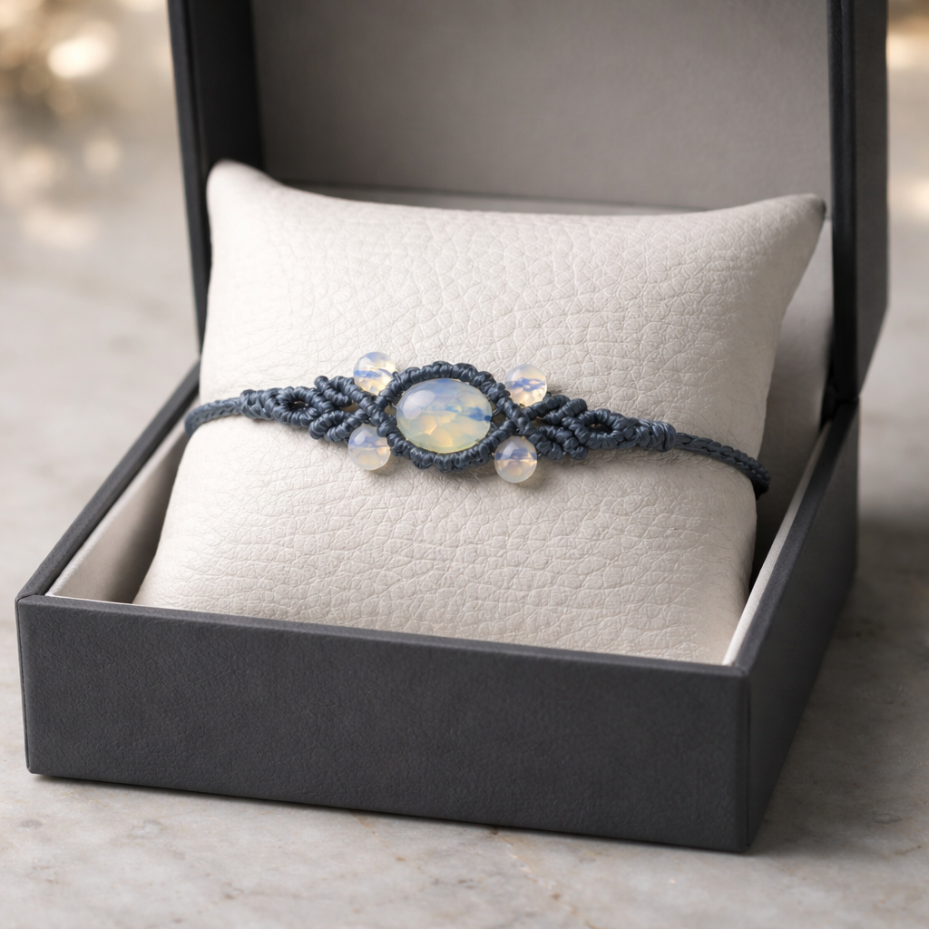 MACRAME BRACELET WITH SEMI-PRECIOUS STONES-GRAY