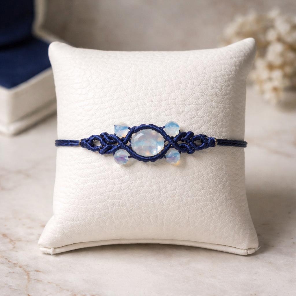 MACRAME BRACELET WITH SEMI-PRECIOUS STONES- BLUE