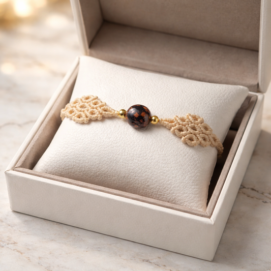 MACRAME BRACELET WITH SEMI-PRECIOUS STONES AND STAINLESS STEEL BEADS- BEIGE