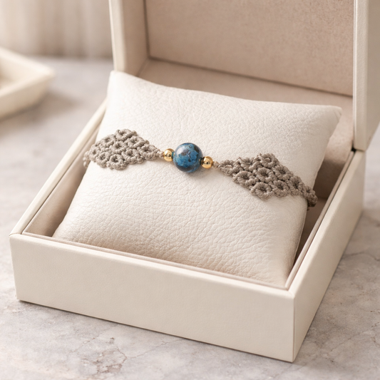 MACRAME BRACELET WITH SEMI-PRECIOUS STONES AND STAINLESS STEEL BEADS-LIGHT GRAY
