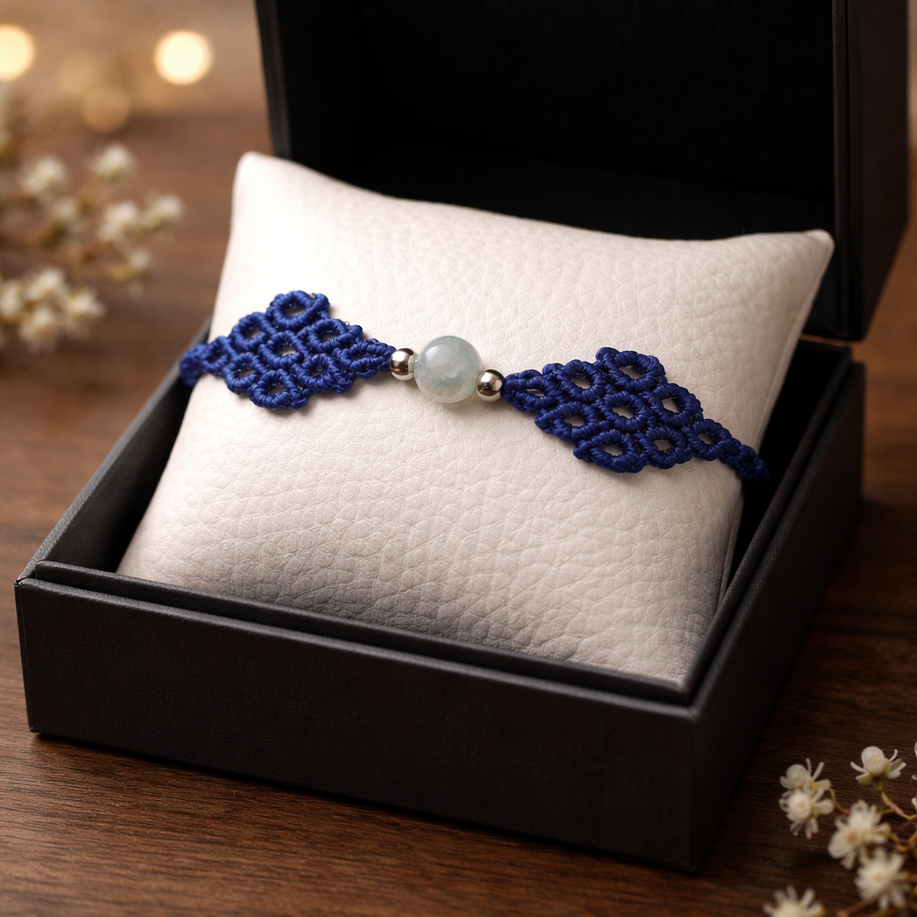 MACRAME BRACELET WITH SEMI-PRECIOUS STONES AND STAINLESS STEEL BEADS- BLUE