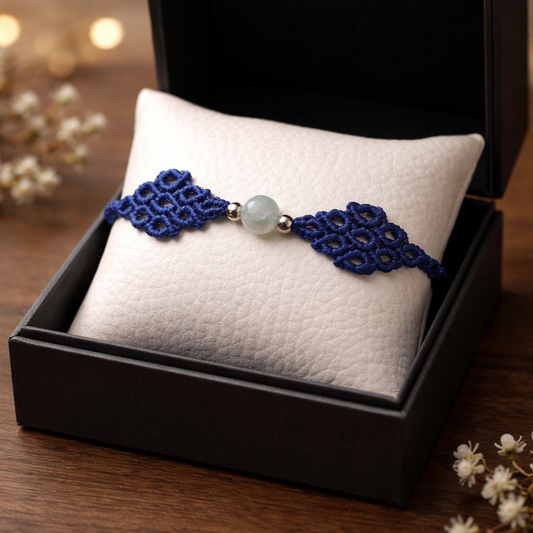MACRAME BRACELET WITH SEMI-PRECIOUS STONES AND STAINLESS STEEL BEADS- BLUE